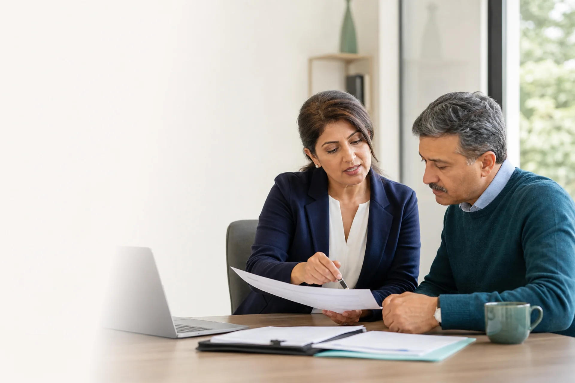Insurance advisor reviewing a claim document with a client