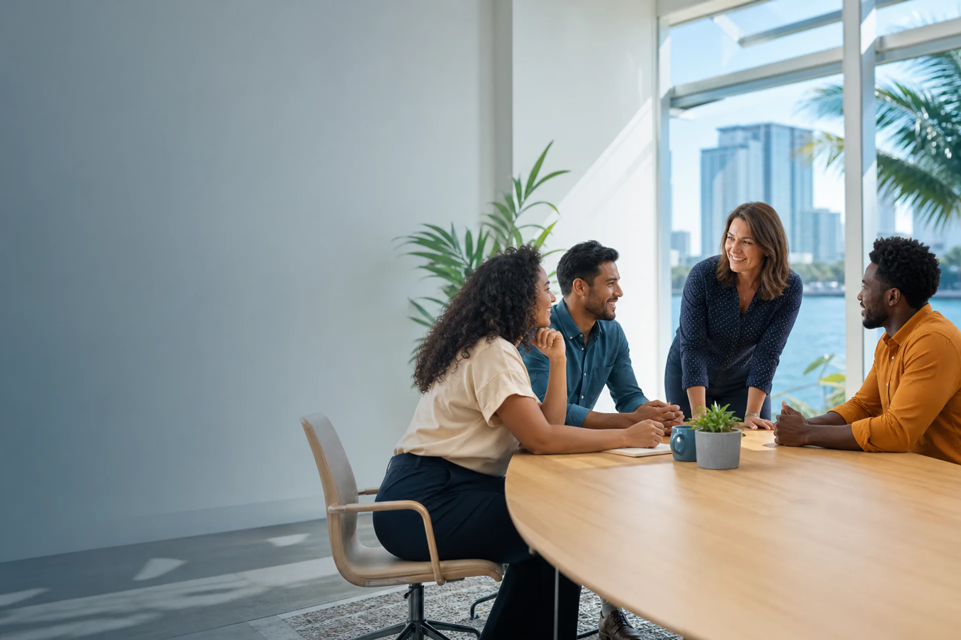 Small-business team collaborating around a table